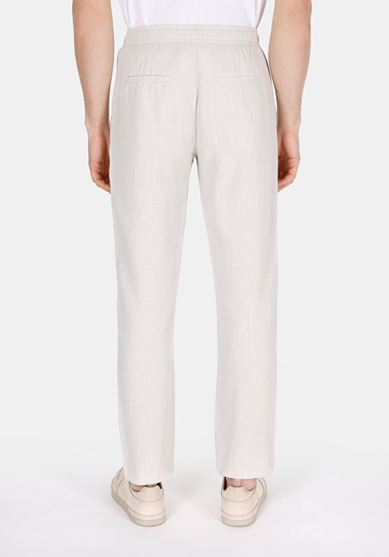 Regular Fit Orta Bel Uzun Paça Erkek Keten Karışımlı Taş Pantolon
