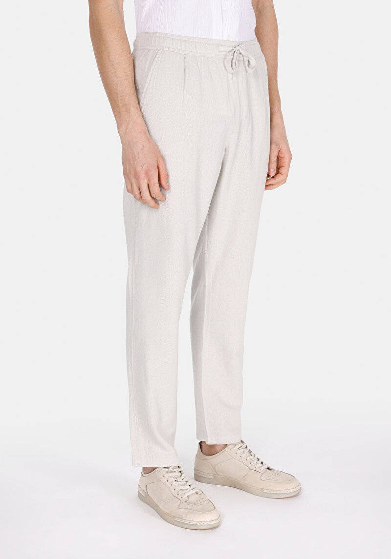 Regular Fit Orta Bel Uzun Paça Erkek Keten Karışımlı Taş  Pantolon