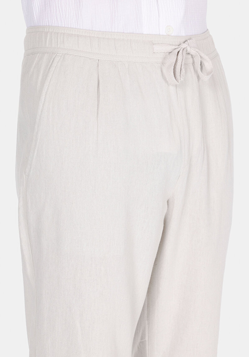 Regular Fit Orta Bel Uzun Paça Erkek Keten Karışımlı Taş  Pantolon