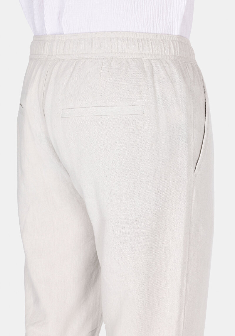 Regular Fit Orta Bel Uzun Paça Erkek Keten Karışımlı Taş  Pantolon