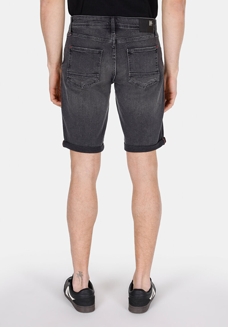 Straight Fit Düşük Bel Düz Erkek Siyah Jean Şort