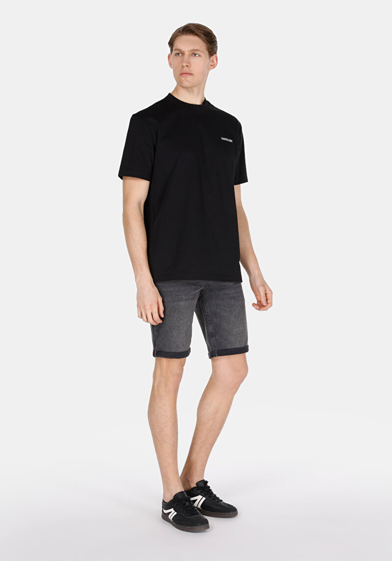 Straight Fit Düşük Bel Düz Erkek Siyah Jean Şort