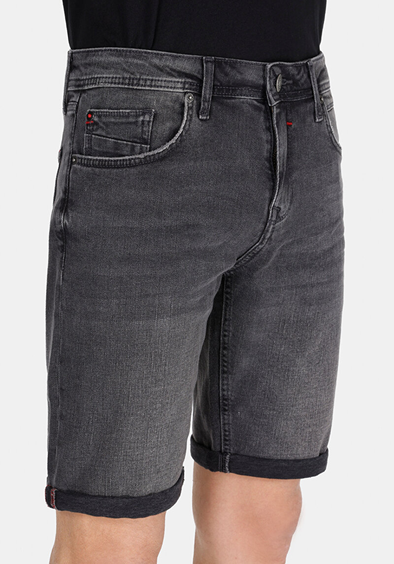 Straight Fit Düşük Bel Düz Erkek Siyah Jean Şort