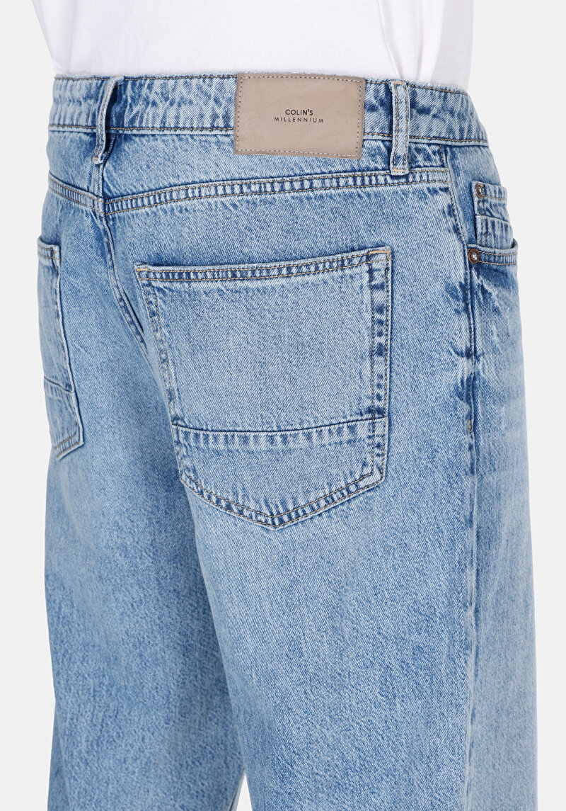 Straight Fit Orta Bel Düz Erkek İndigo Jean Şort