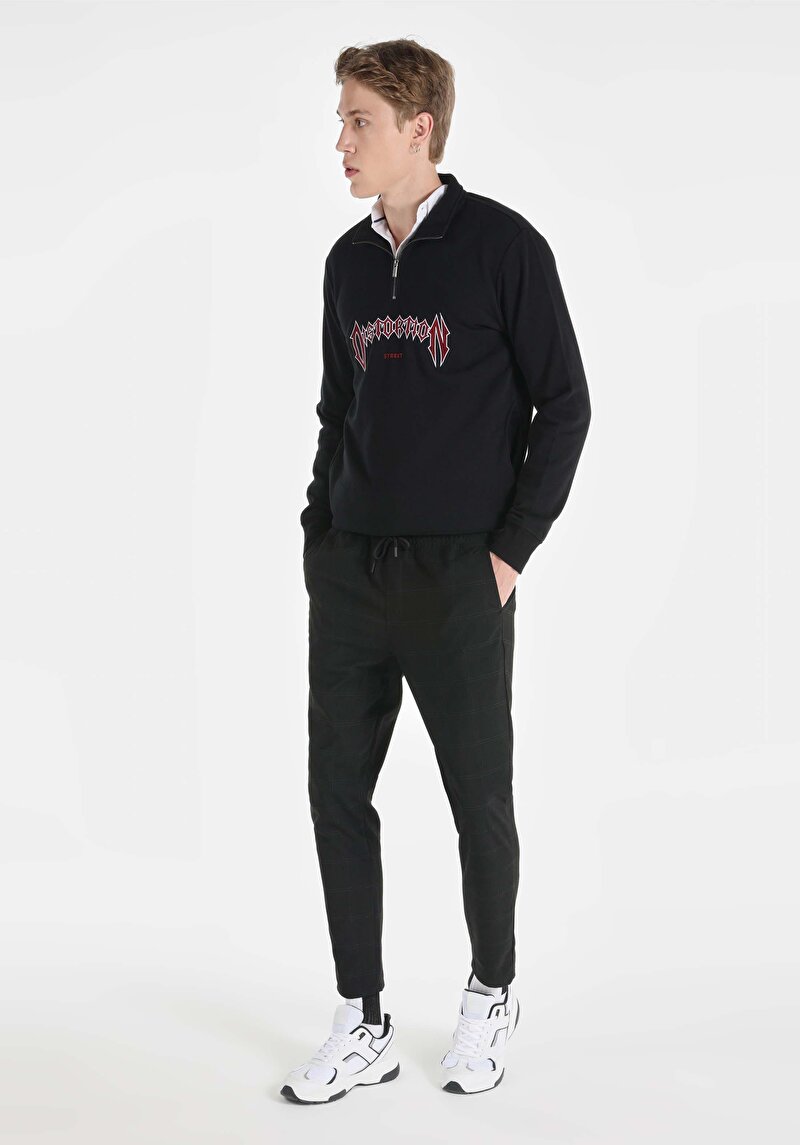 Slim Fit Orta Bel Düz Paça Erkek Siyah Pantolon