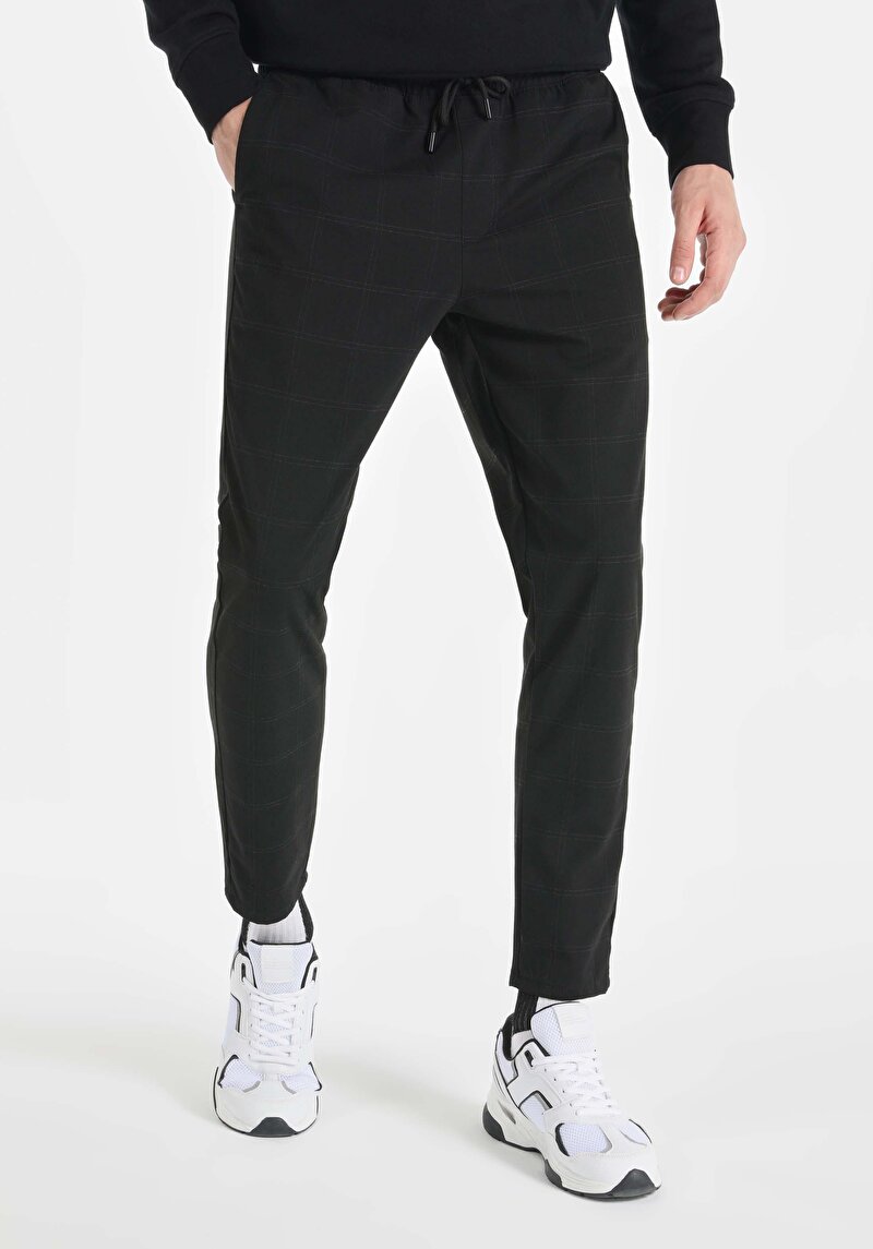 Slim Fit Orta Bel Düz Paça Erkek Siyah Pantolon
