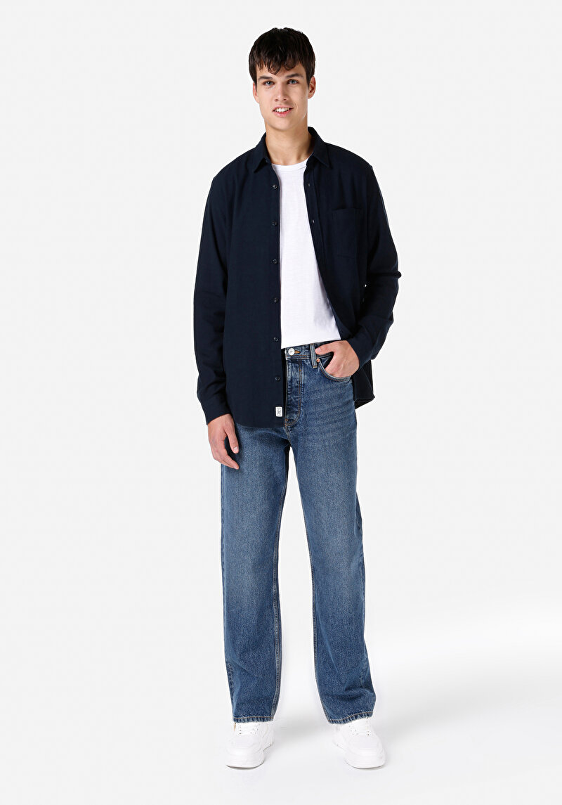 Baggy Fit Düşük Bel Düz Paça Erkek İndigo Jean Pantolon