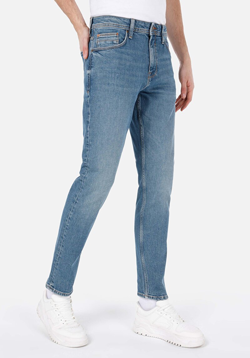 Regular Fit Orta Bel Daralan Paça Erkek Denim Jean Pantolon