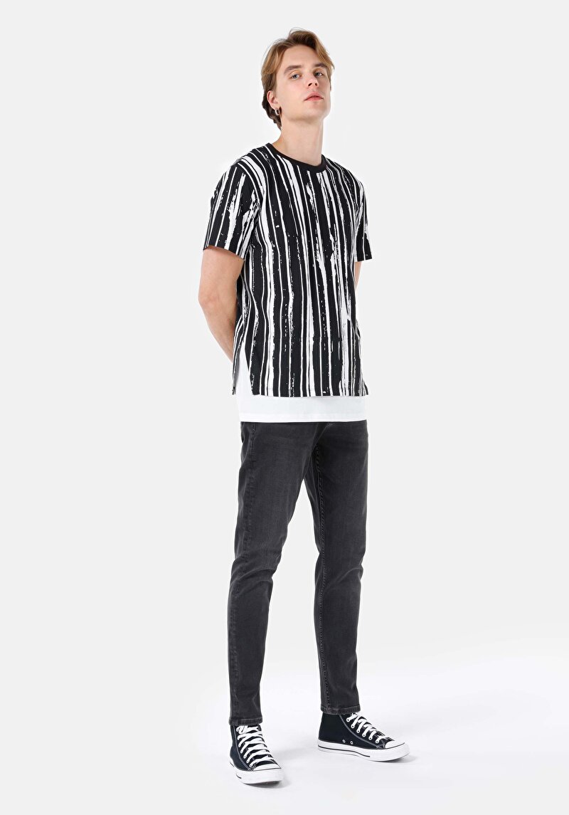 Regular Fit Orta Bel Daralan Paça Erkek Siyah Jean Pantolon