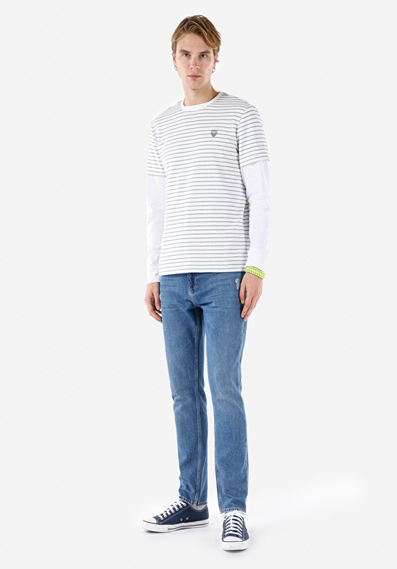 Regular Fit Orta Bel Daralan Paça Erkek İndigo Jean Pantolon