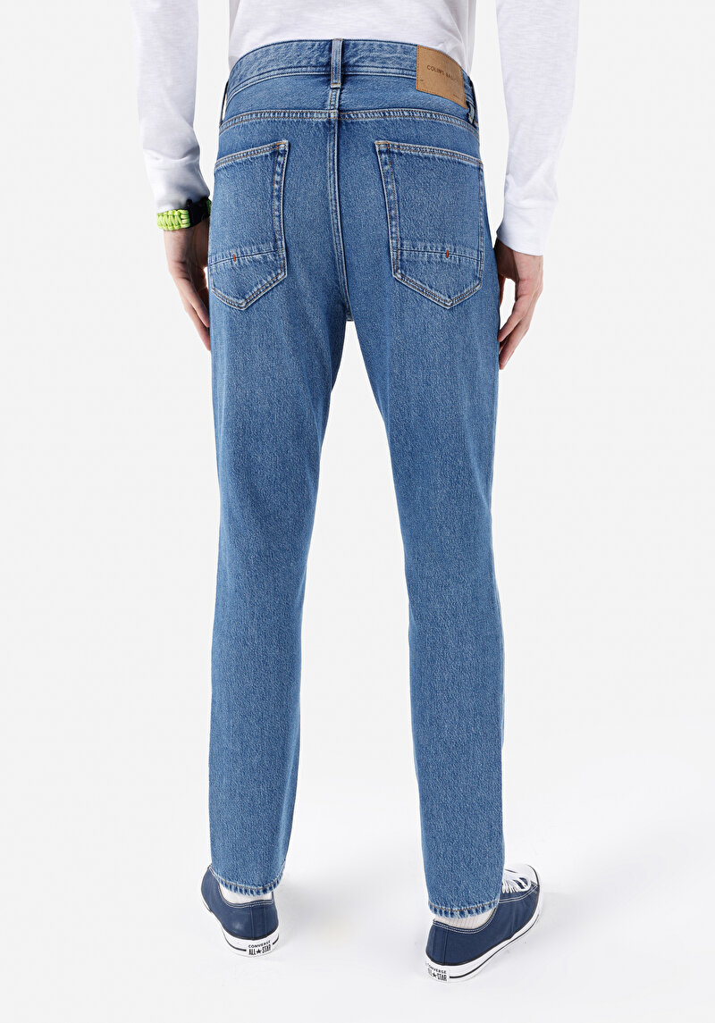 Regular Fit Orta Bel Daralan Paça Erkek İndigo Jean Pantolon