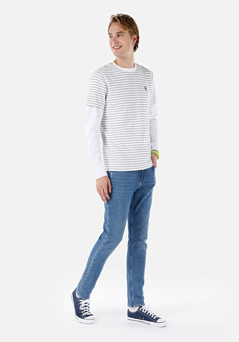 Regular Fit Orta Bel Daralan Paça Erkek İndigo Jean Pantolon