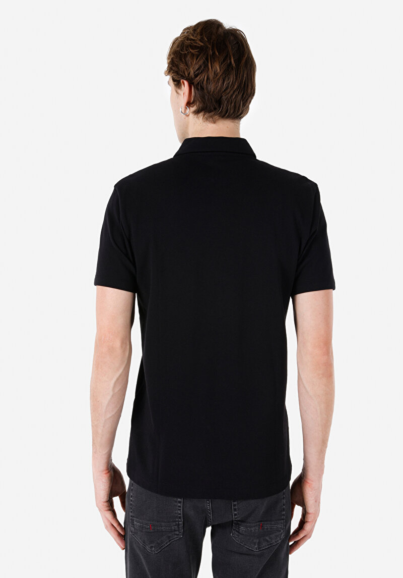 Regular Fit Polo Yaka Düz Erkek Siyah Kısa Kol Tişört