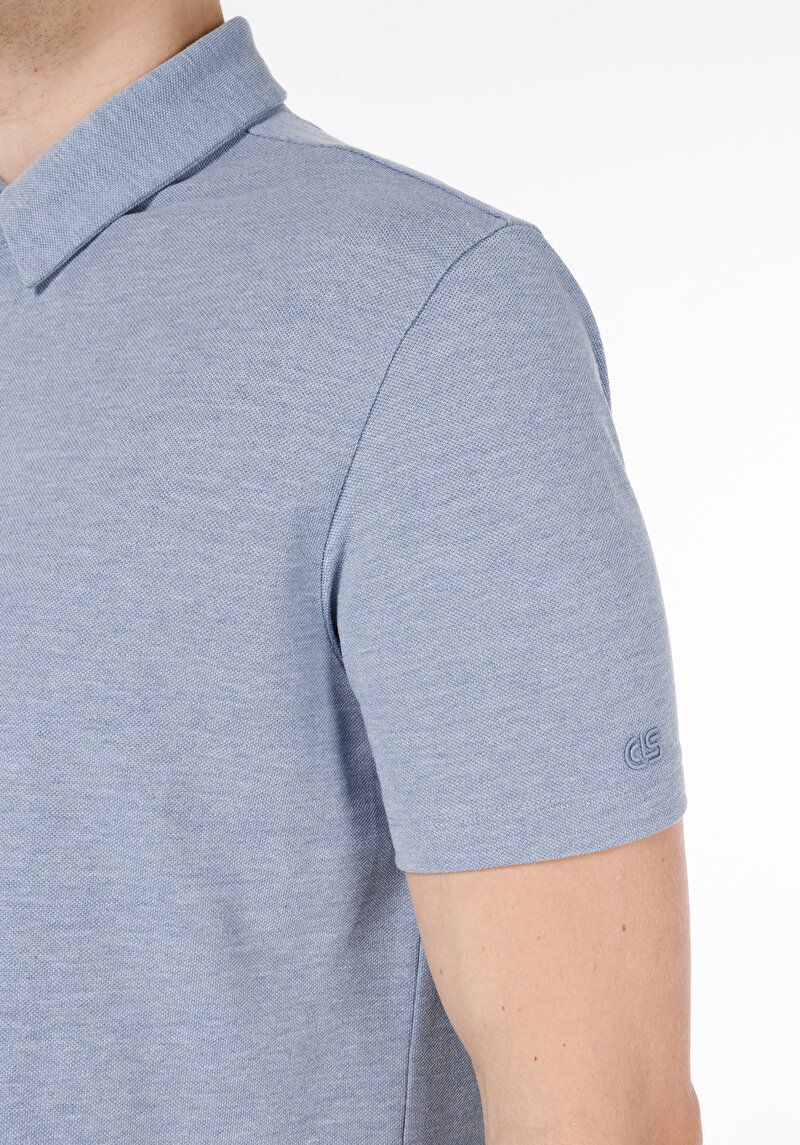 Regular Fit Polo Yaka Düz Erkek Mavi Kısa Kol Tişört