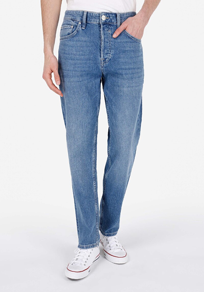 Loose Straight Fit   Erkek İndigo Jean Pantolon