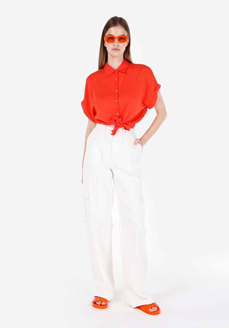 Cargo Fit Yüksek Bel Daralan Paça Kadın Beyaz Jean Pantolon