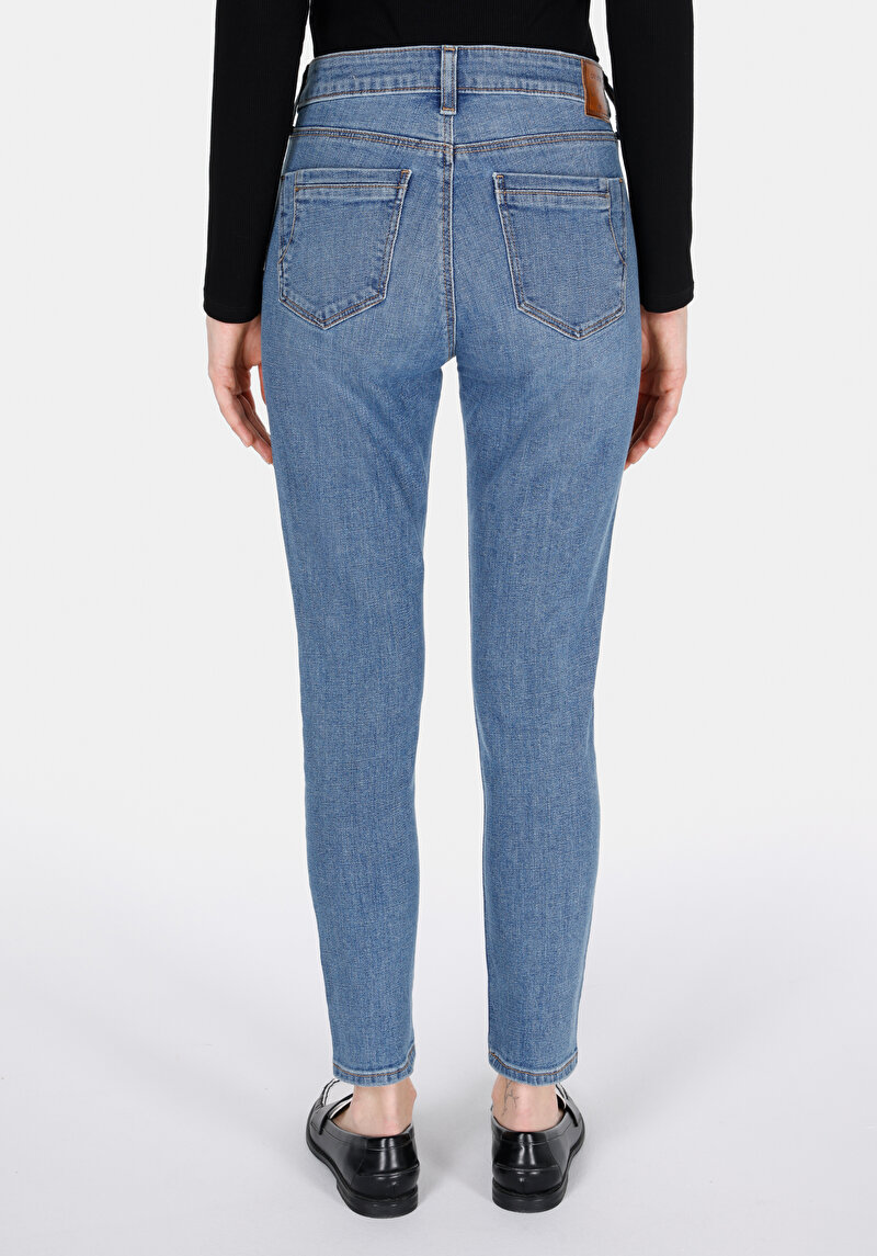 Skinny Fit Cepli Kadın Mid Indigo Denim Jean Pantolon