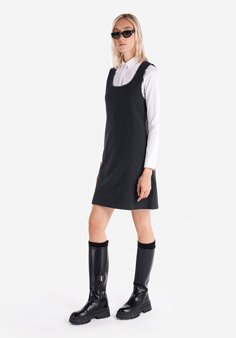 Regular Fit Örme Kadın Antrasit Kolsuz Elbise