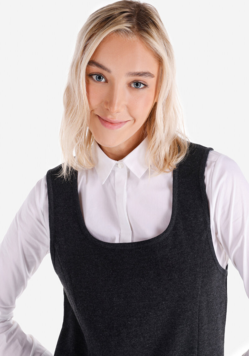 Regular Fit  Kadın Antrasit Kolsuz Elbise