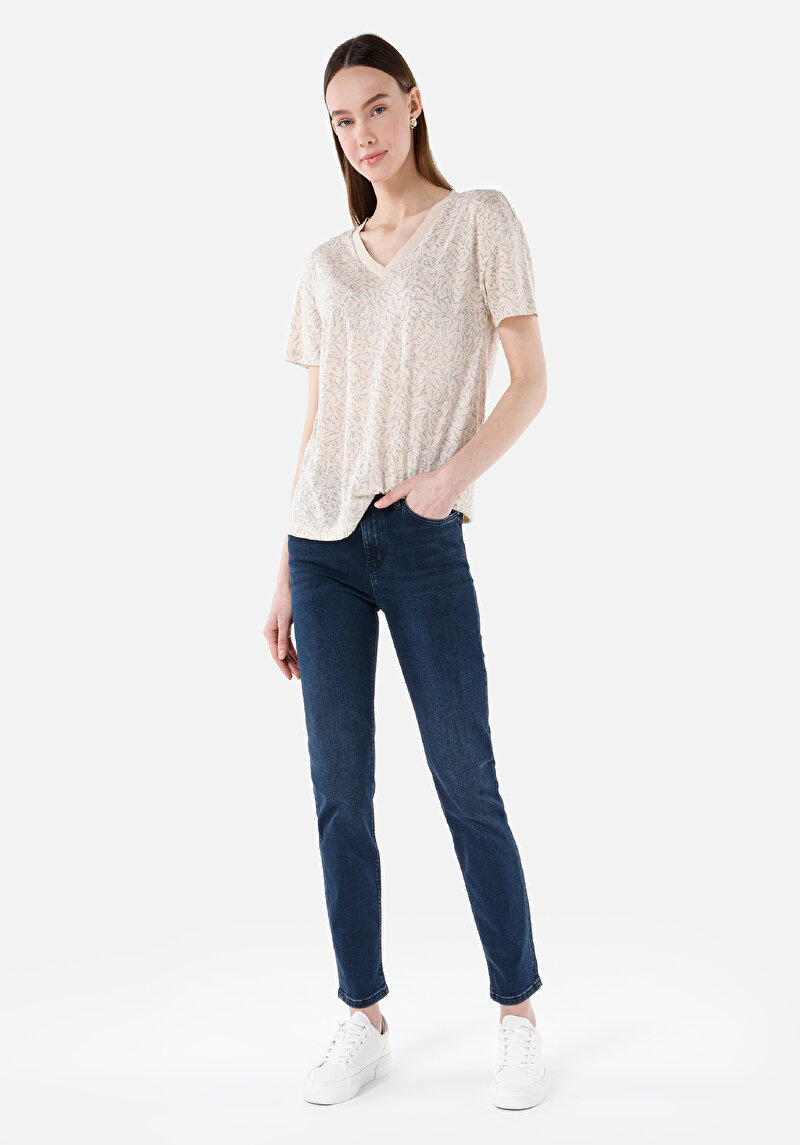 Slim Fit Orta Bel Düz Paça Kadın İndigo Jean Pantolon