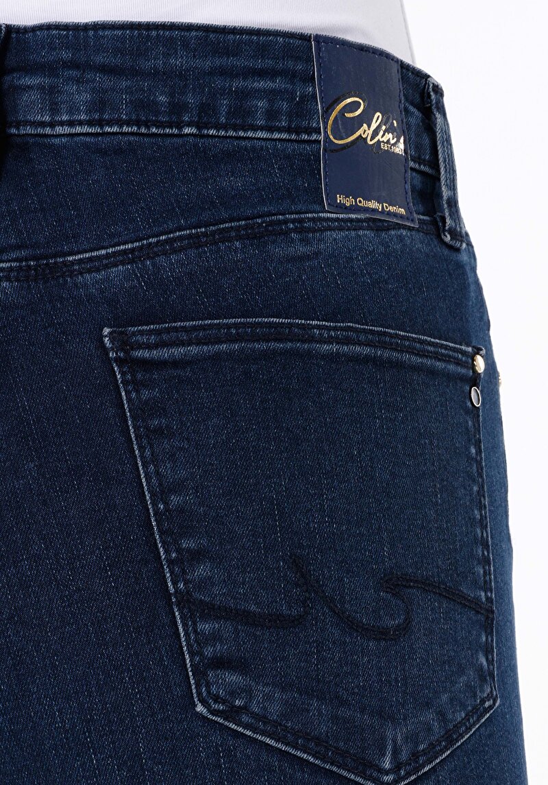 Slim Fit Orta Bel Düz Paça Kadın İndigo Jean Pantolon