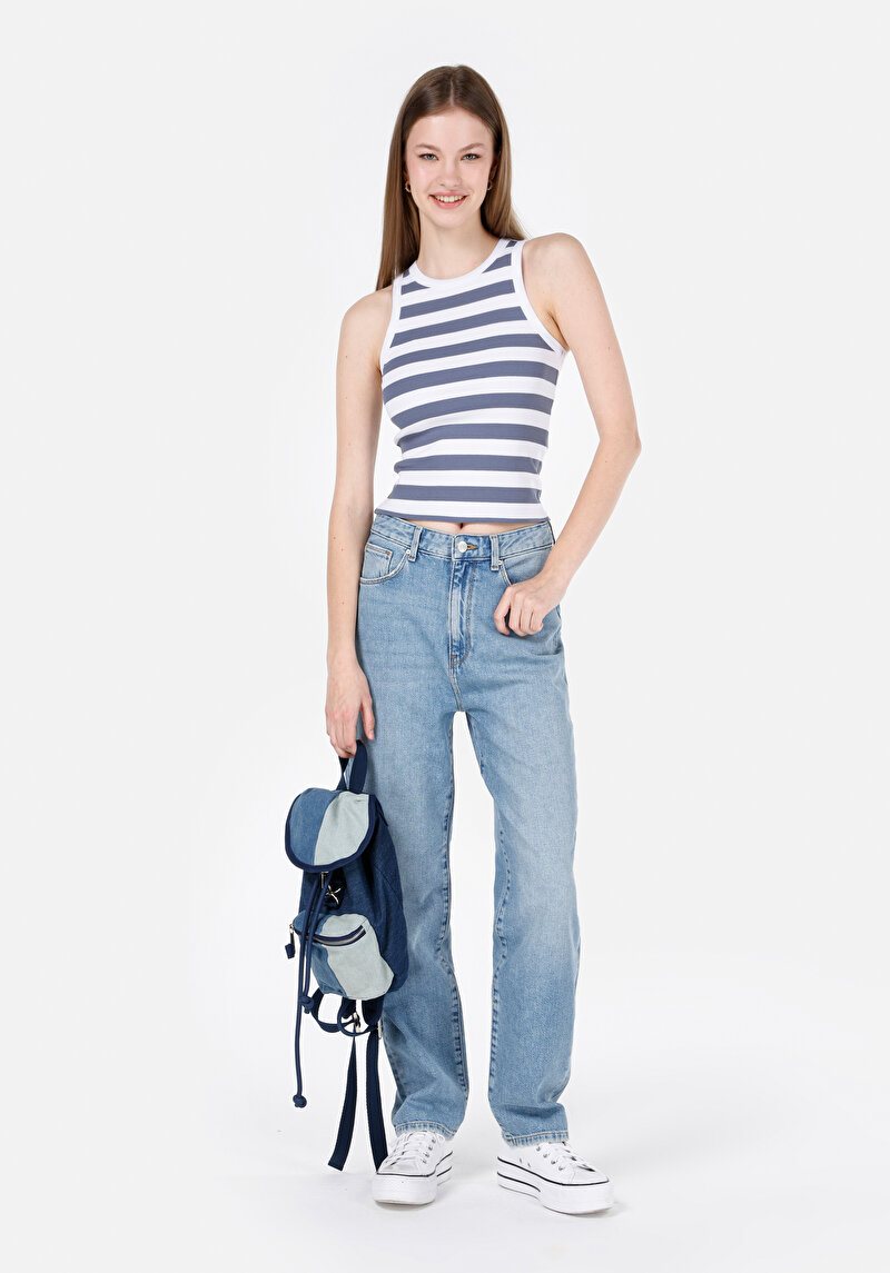Straight Fit   Kadın İndigo Jean Pantolon