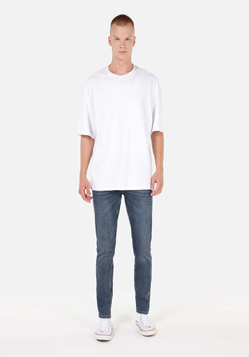Regular Fit Orta Bel Daralan Paça Erkek İndigo Jean Pantolon