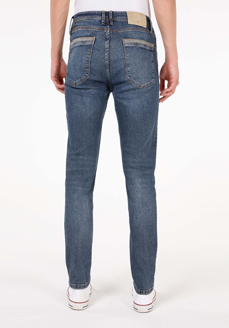 Regular Fit Orta Bel Daralan Paça Erkek İndigo Jean Pantolon