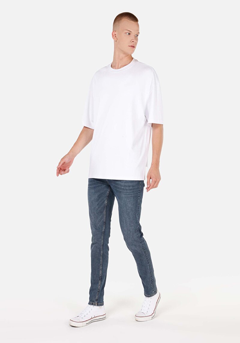 Regular Fit Orta Bel Daralan Paça Erkek İndigo Jean Pantolon