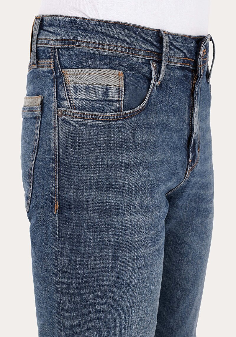 Regular Fit Orta Bel Daralan Paça Erkek İndigo Jean Pantolon