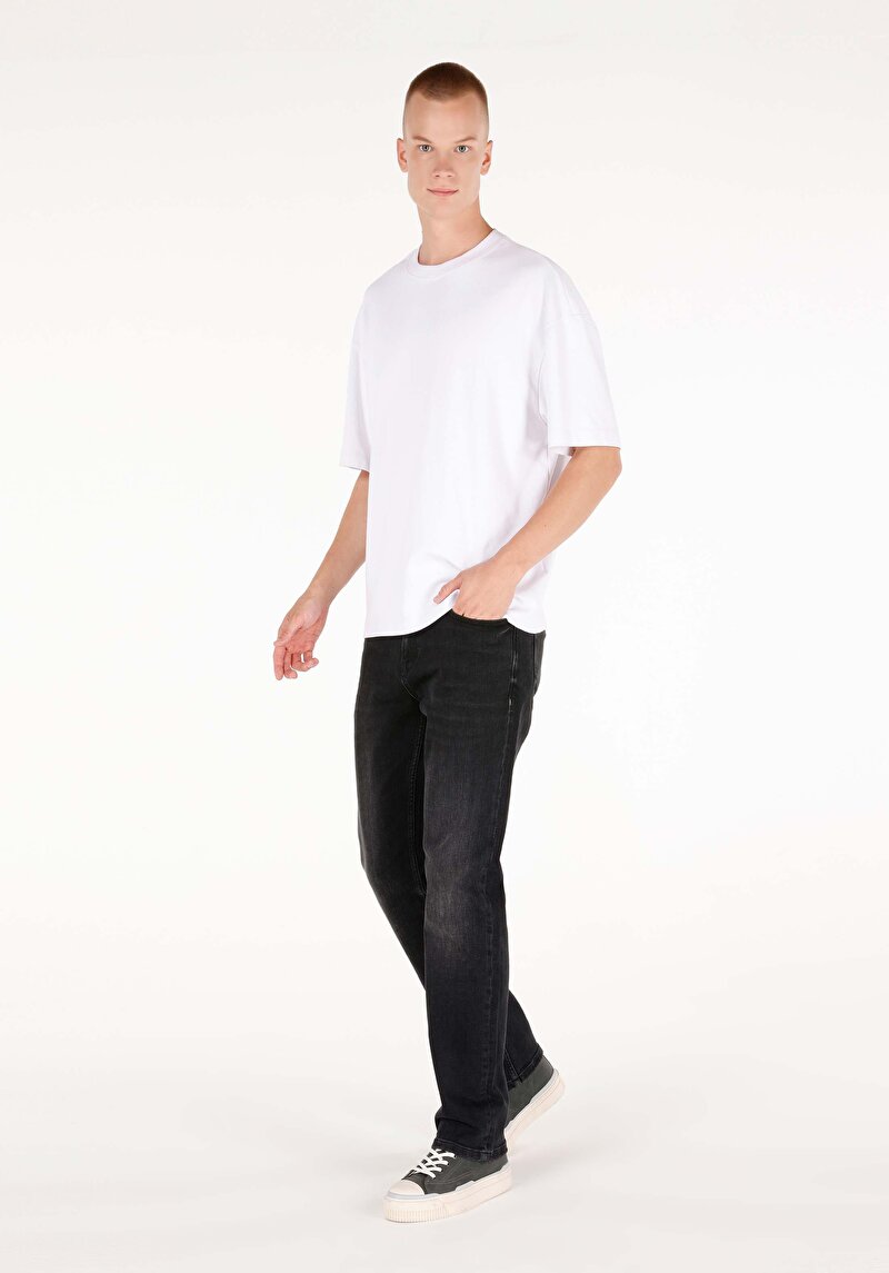 Regular Fit Orta Bel Düz Paça Erkek Siyah Jean Pantolon