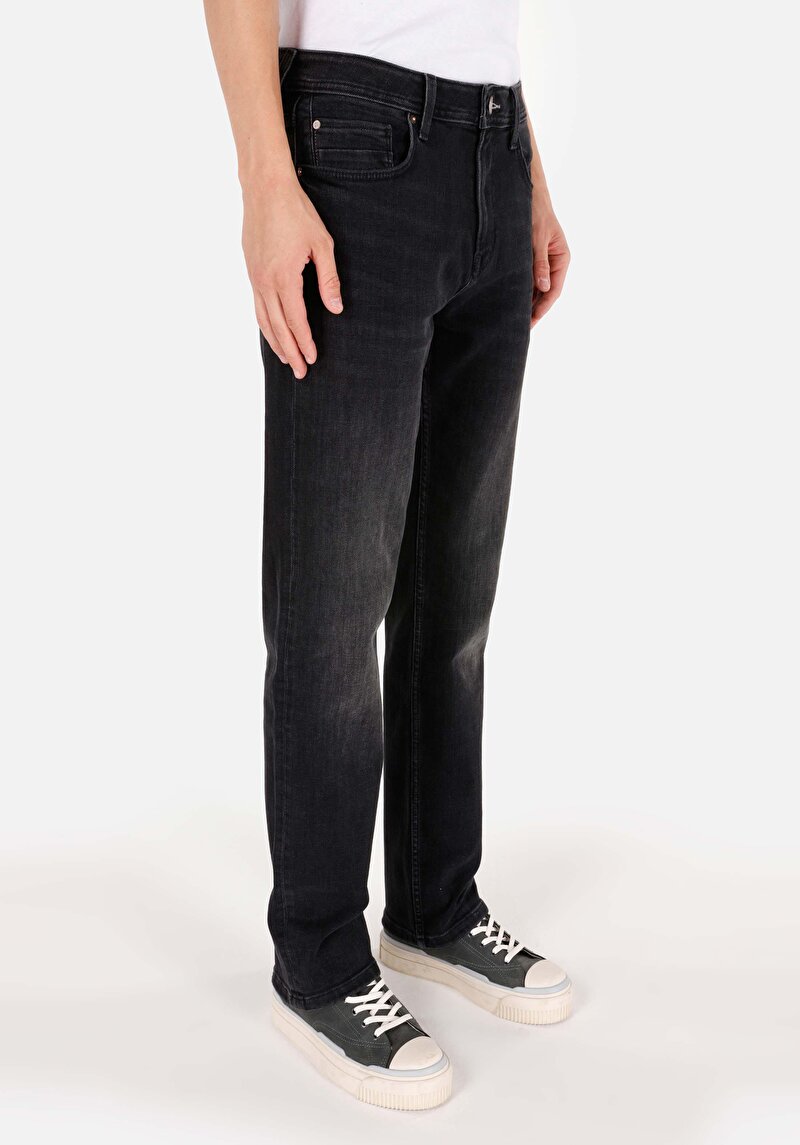 Regular Fit Orta Bel Düz Paça Erkek Siyah Jean Pantolon