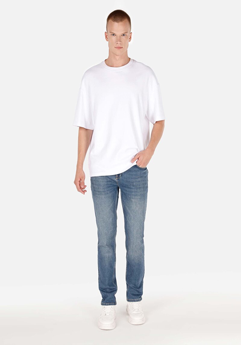 Straight Fit Erkek Koyu İndigo Jean Pantolon