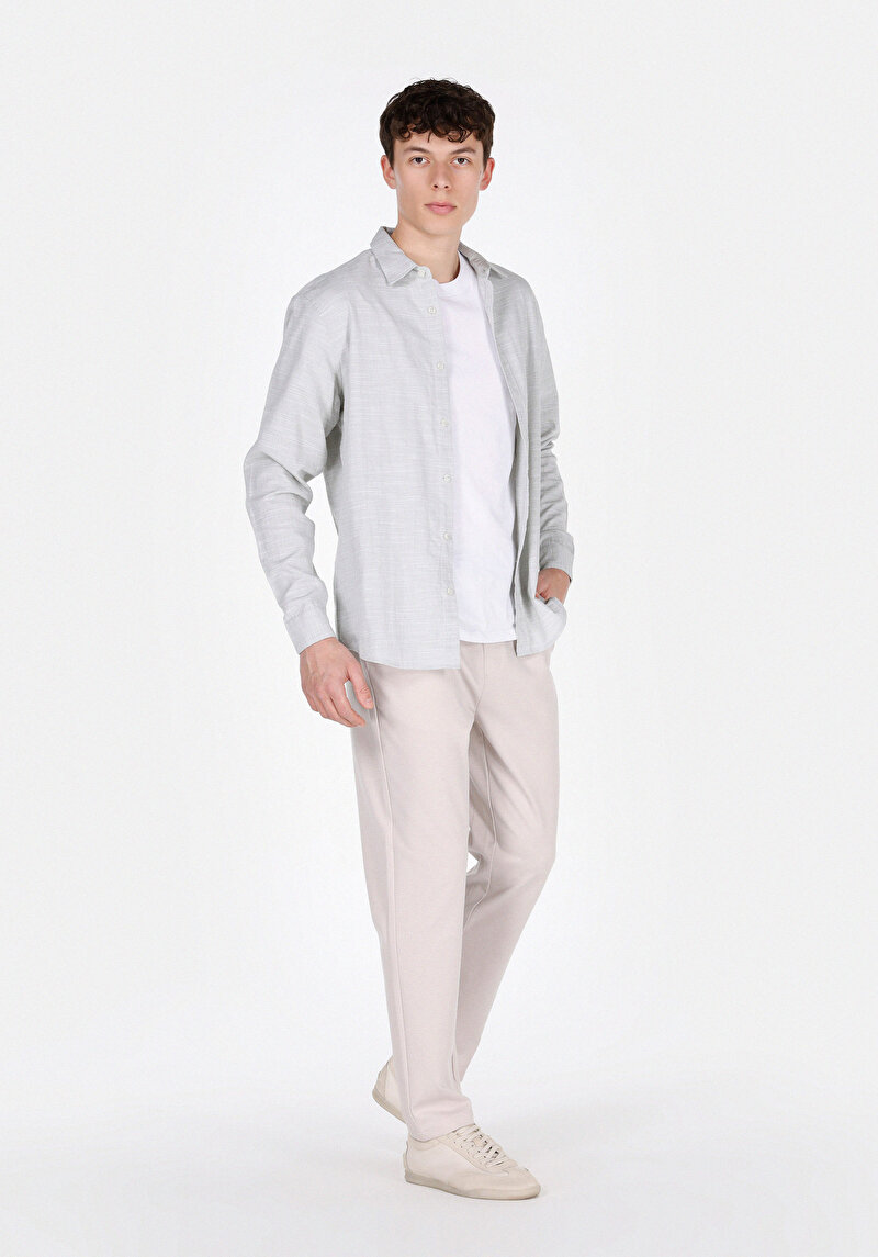 Slim Fit Orta Bel Uzun Bağcıklı Paça Erkek Bej Pantolon