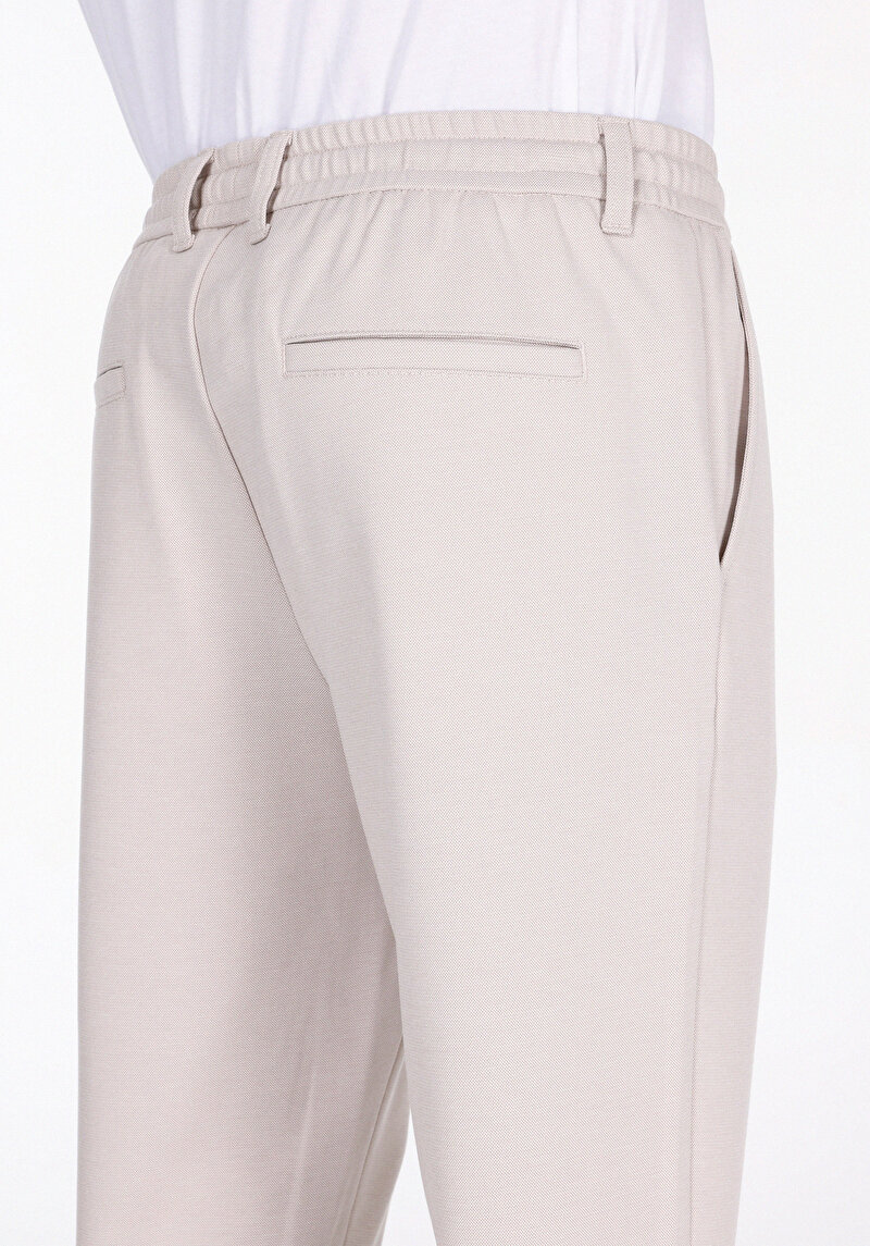 Slim Fit Orta Bel Uzun Bağcıklı Paça Erkek Bej Pantolon