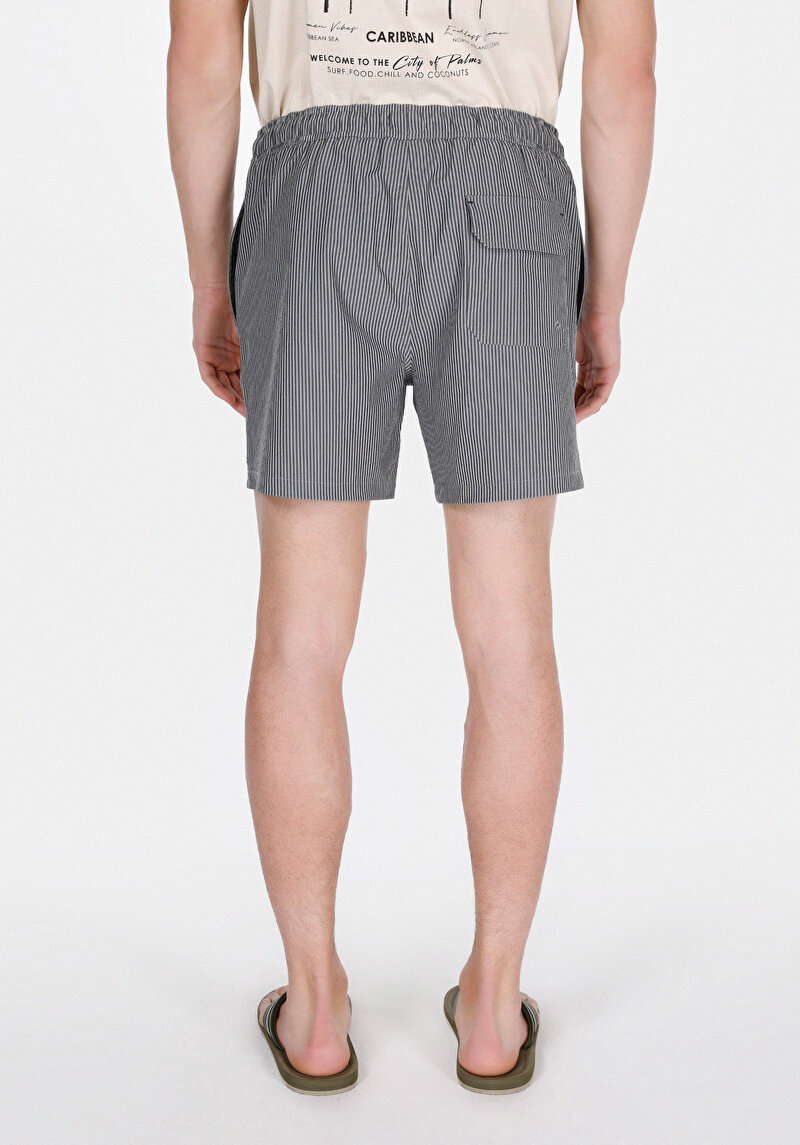 Slim Fit Çizgili Erkek Siyah Deniz Şortu