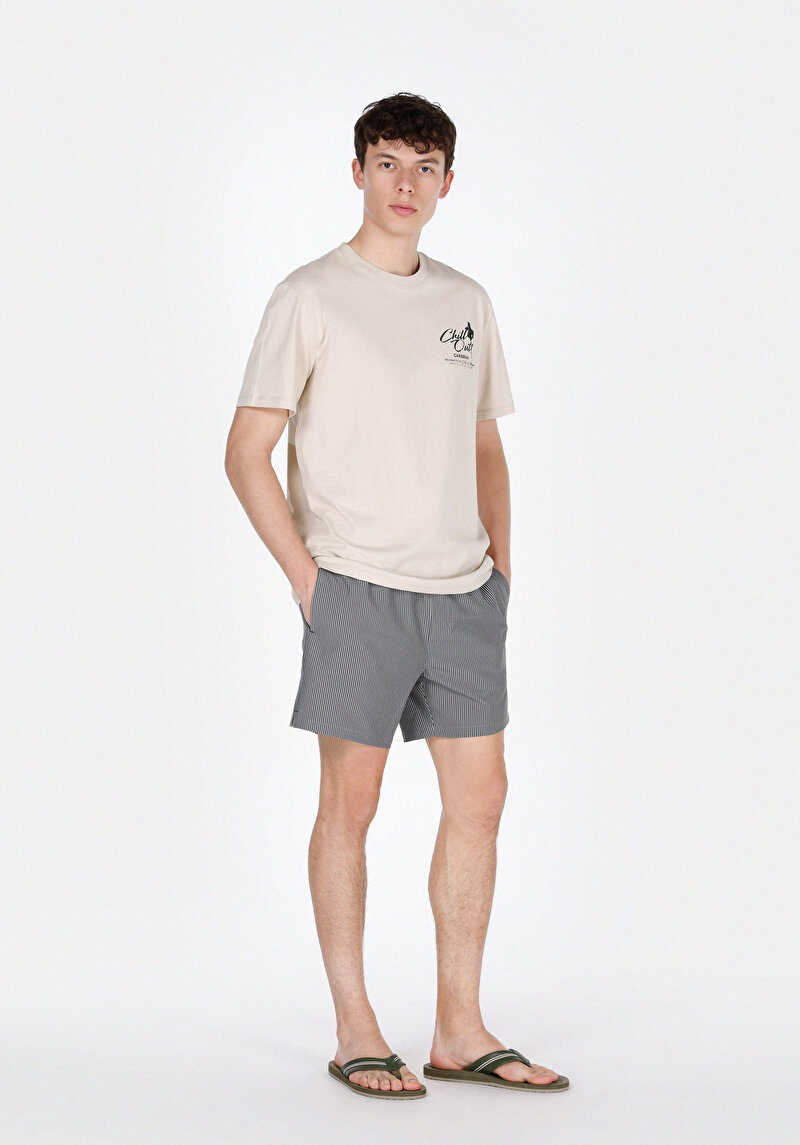 Slim Fit Çizgili Erkek Siyah Deniz Şortu