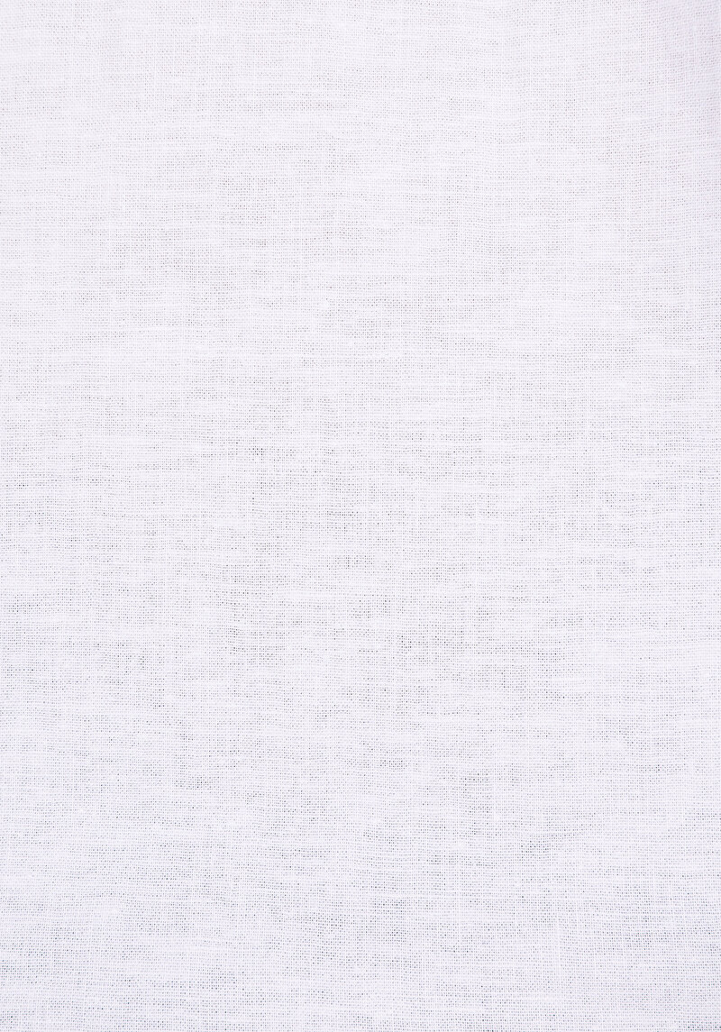 Regular Fit Shirt Neck Düz Erkek Keten Karışımlı Beyaz Kısa Kol Gömlek