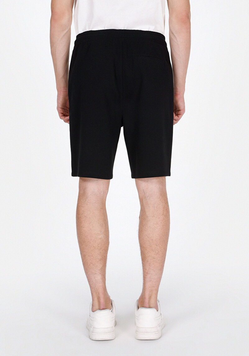 Regular Fit Cepli Orta Bel Düz Erkek Siyah Şort