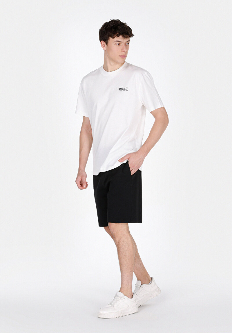 Regular Fit Cepli Orta Bel Düz Erkek Siyah Şort