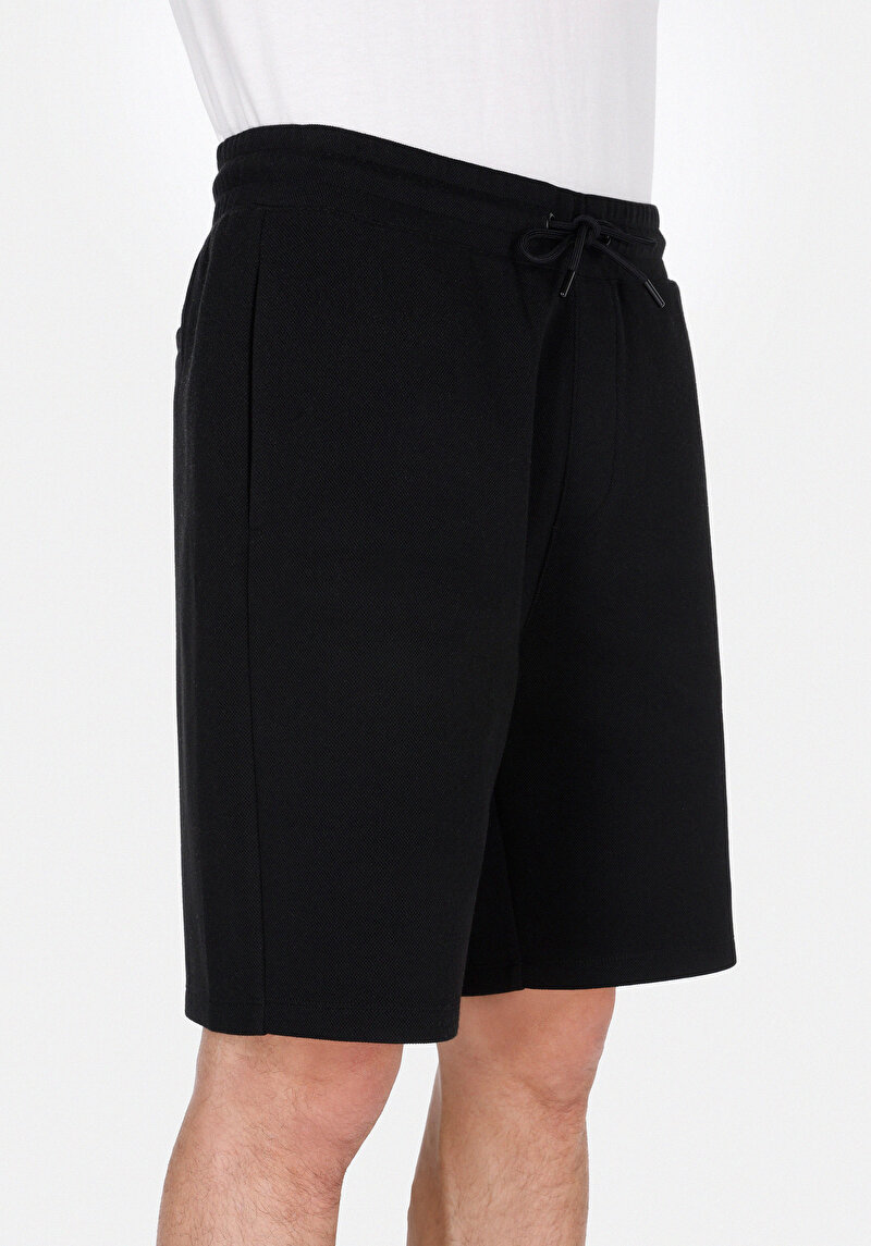 Regular Fit Cepli Orta Bel Düz Erkek Siyah Şort