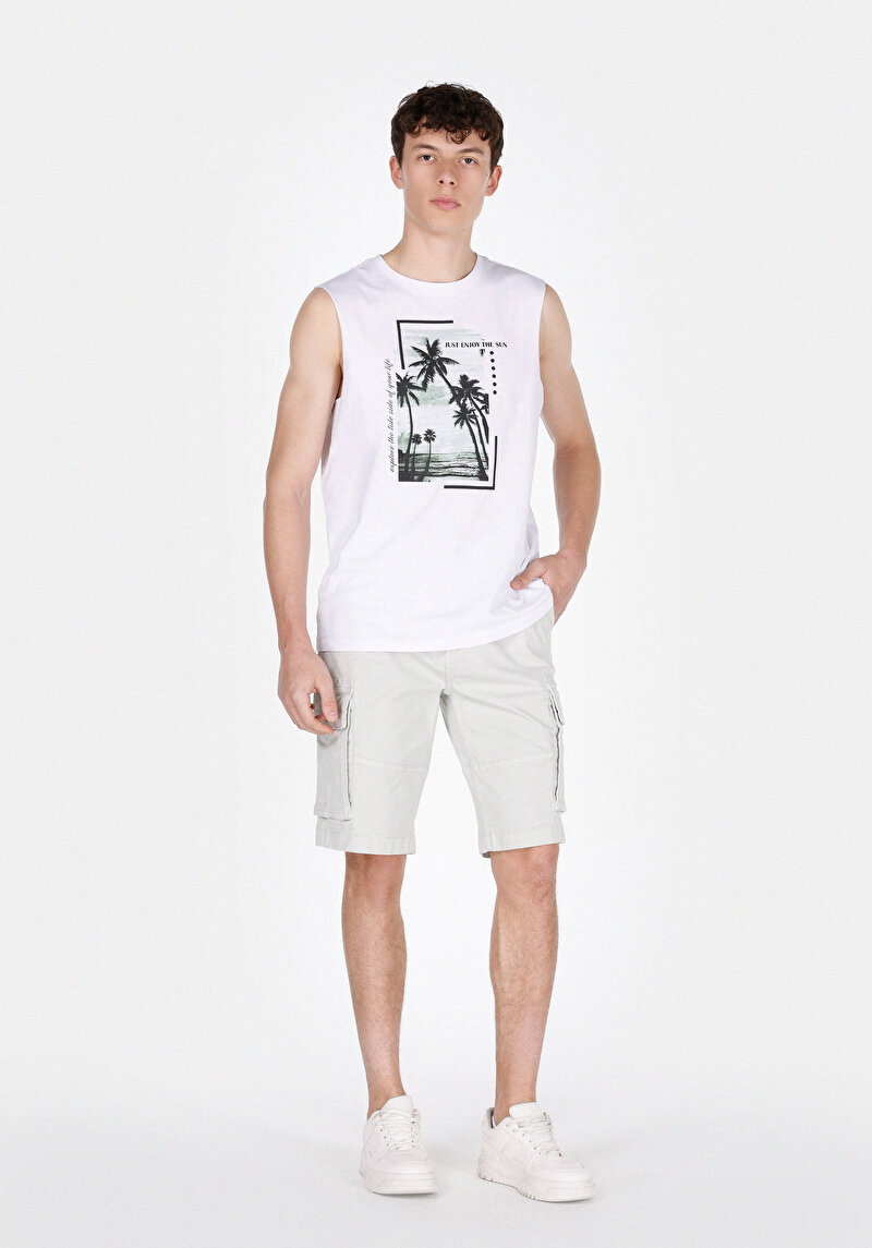 Regular Fit Orta Bel Düz Erkek Taş Şort