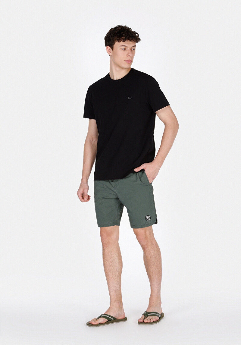 Slim Fit Düz Erkek Yeşil Deniz Şortu