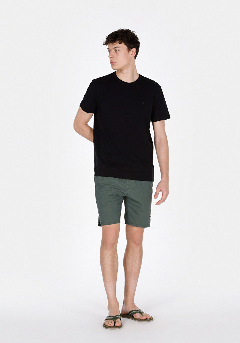 Slim Fit Düz Erkek Yeşil Deniz Şortu