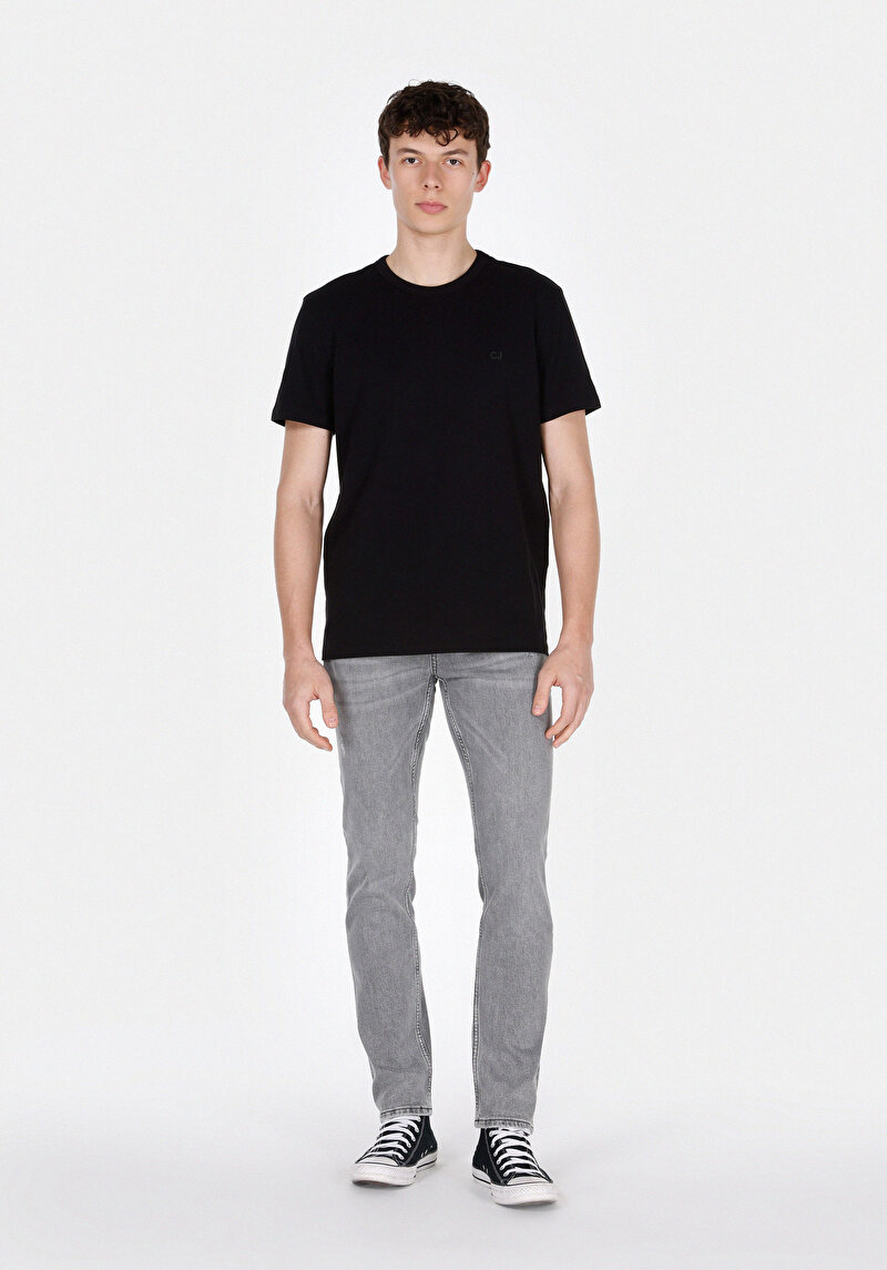 Straight Fit Erkek Black Denim Jean Fermuarlı Pantolon