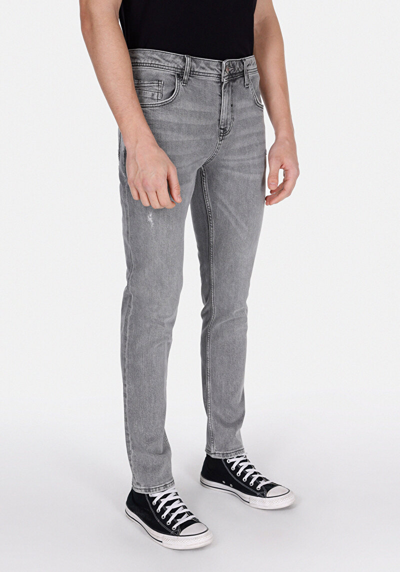 Straight Fit Erkek Black Denim Jean Fermuarlı Pantolon