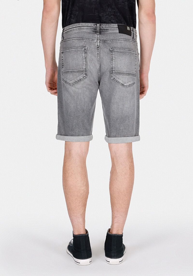 Straıght Fıt Düşük Bel Düz Erkek Antrasit Jean Şort