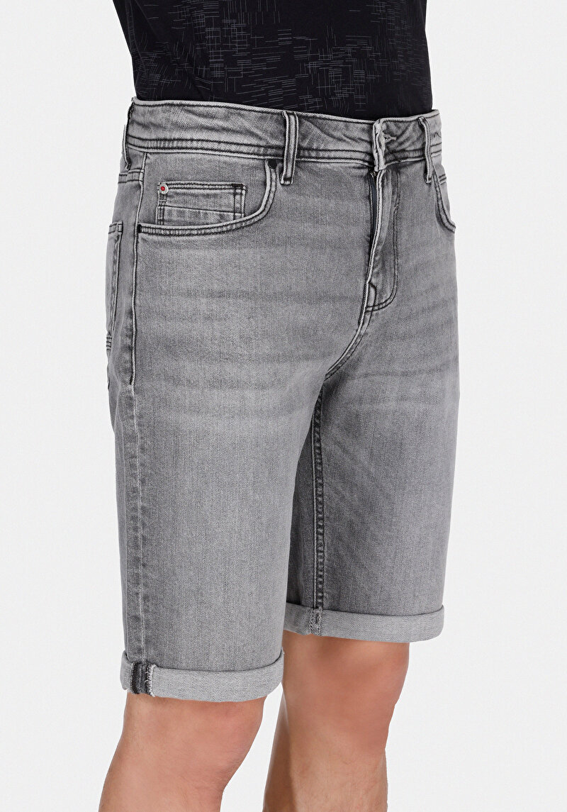 Straıght Fıt Düşük Bel Düz Erkek Antrasit Jean Şort