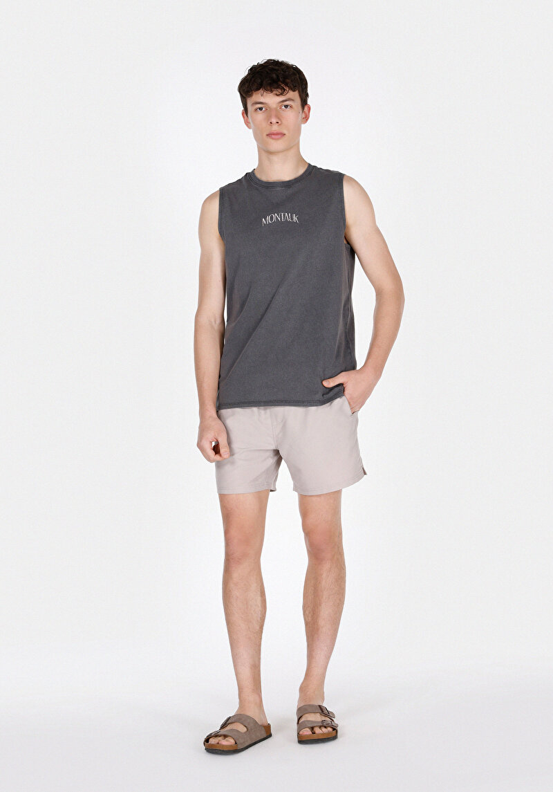 Slim Fit Düz Erkek Bej Deniz Şortu