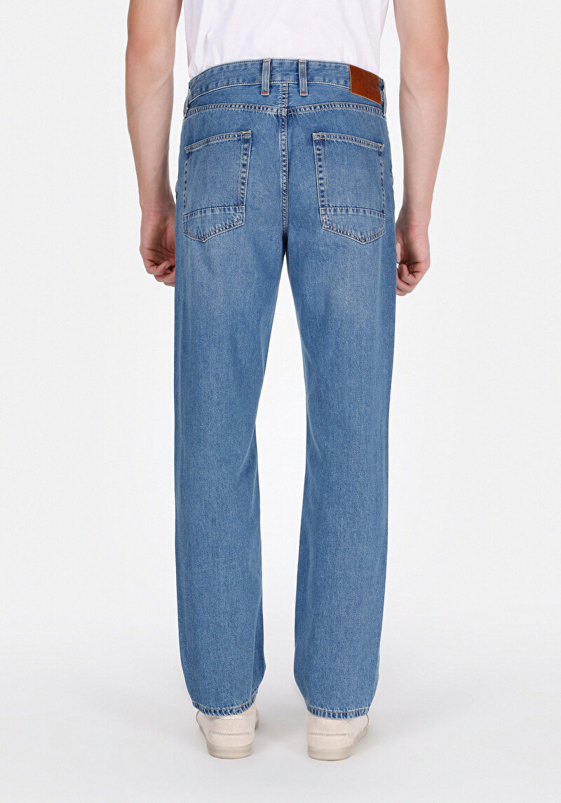Loose Straight Fit Erkek İndigo Jean Pantolon